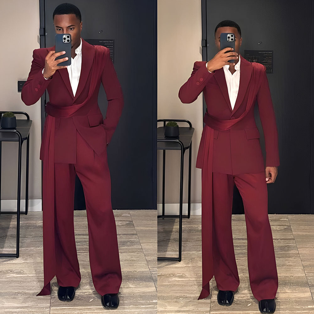 Men Formal Wear Wedding - Burgundy New Men's Suit 2-piece Wedding