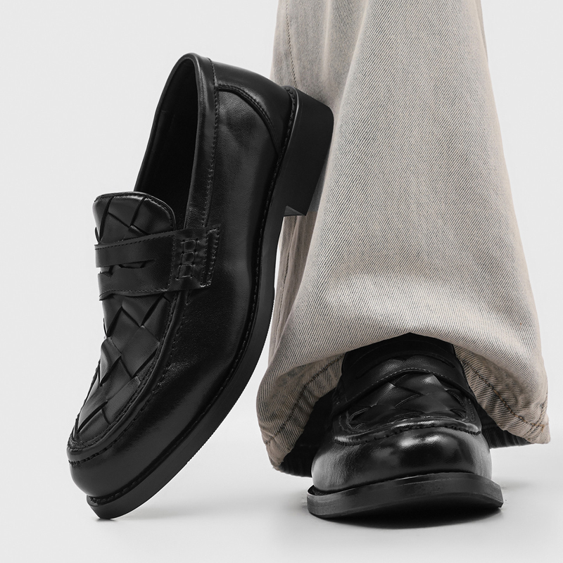 Men Formal Wear Summer - Men handmade woven penny loafers black