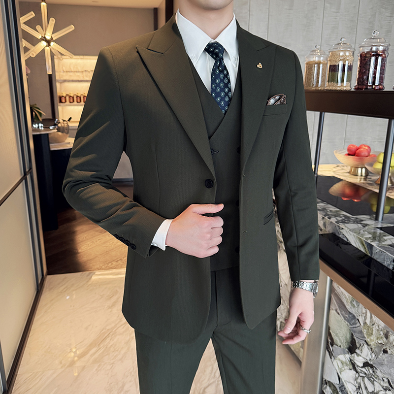 Korean Men Formal Wear - Slim-Fit Three-Piece Set Korean Style Two-Button