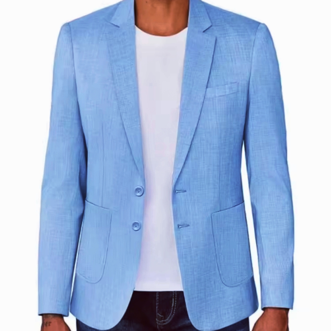 Men Formal Wear Summer - Slim Fit Men's Beige/Blue Linen Blazer