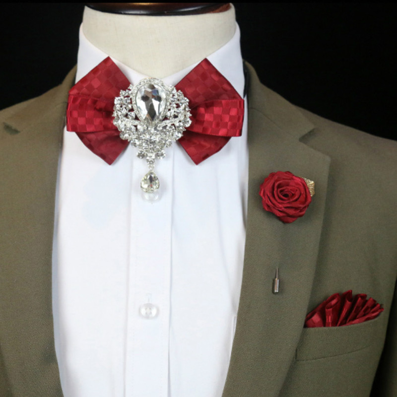 Korean Men Formal Wear - Men's Wedding Rhinestone Bow Tie Brooch
