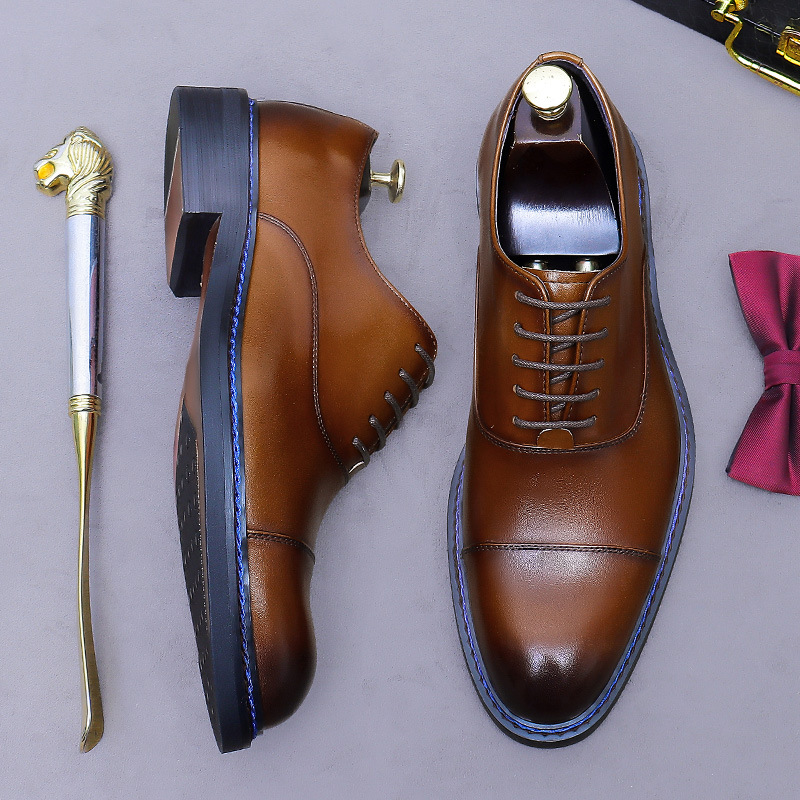 Formal Men Daily Wear Footwear - Cognac Cap-Toe Oxfords Genuine Leather Lace-Up