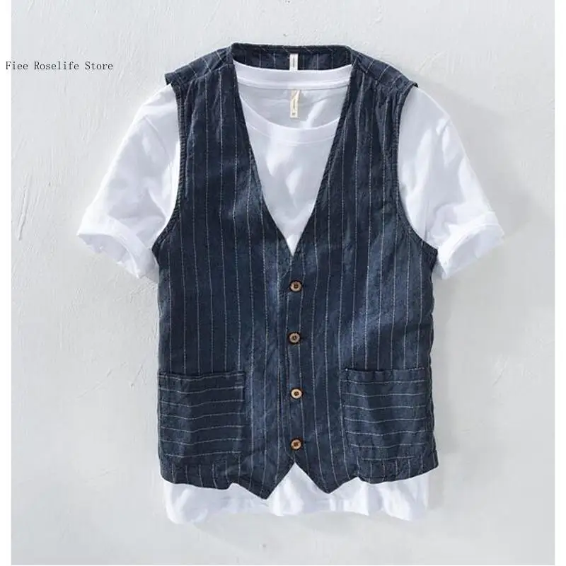 British Casual Linen Vest for  - Men Formal Wear Summer review and price