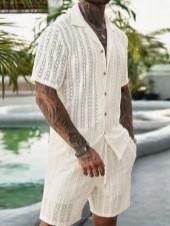 Men Crochet Knit 2 Piece Set L - Men'S Formal Beach Wear review and price