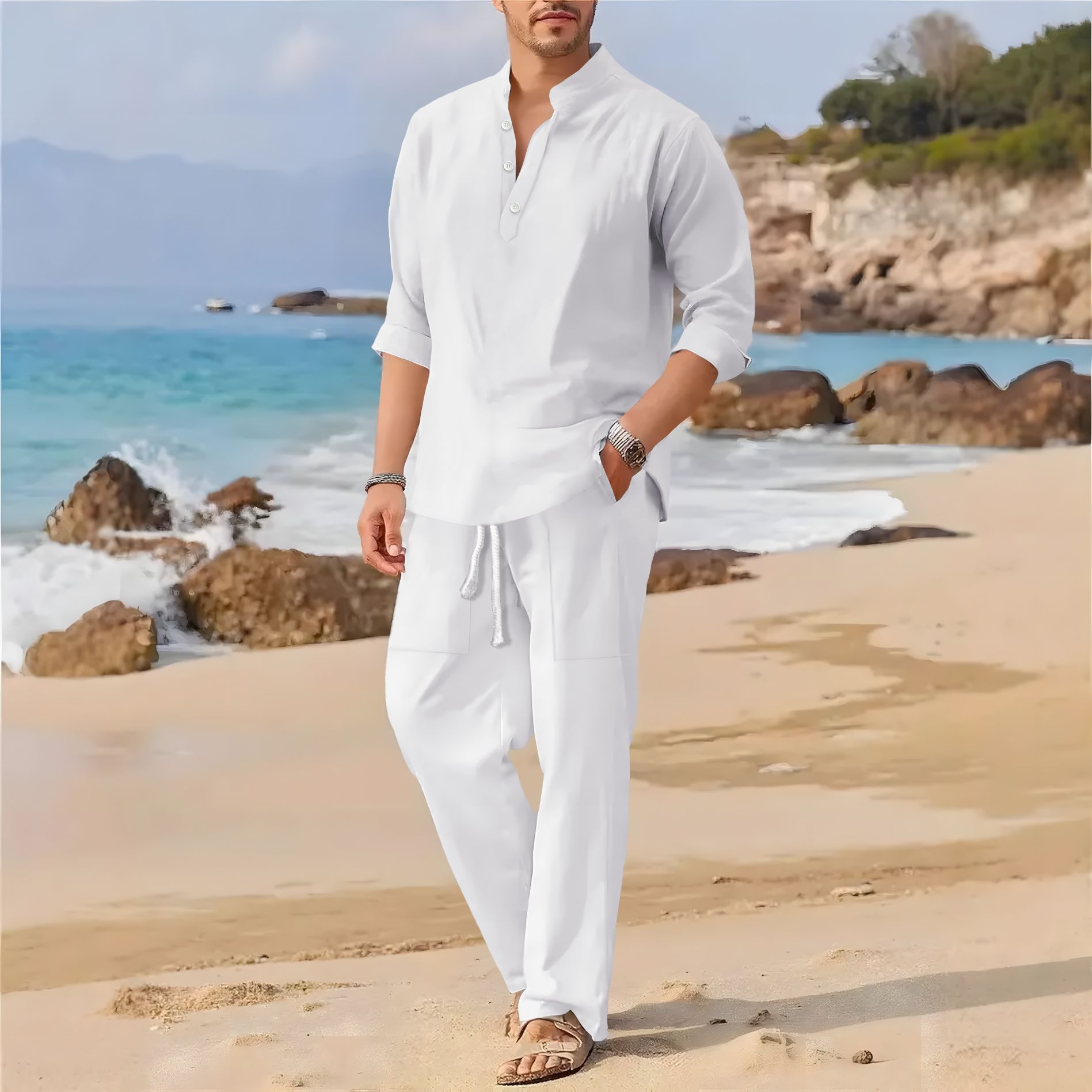 Men's retro cotton and linen s - Men'S Formal Beach Wear review and price