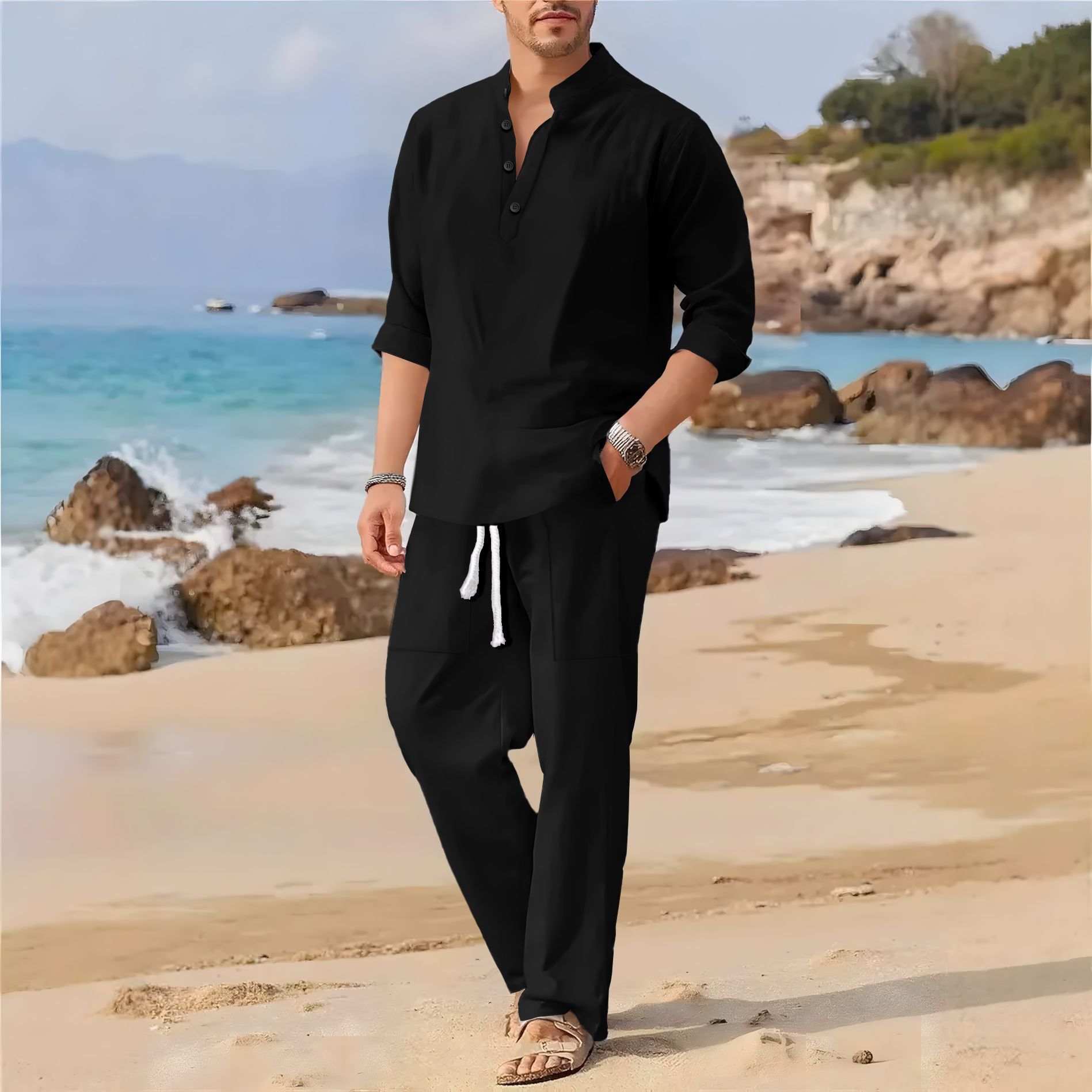 Men's retro cotton and linen s - Men'S Formal Beach Wear review and price