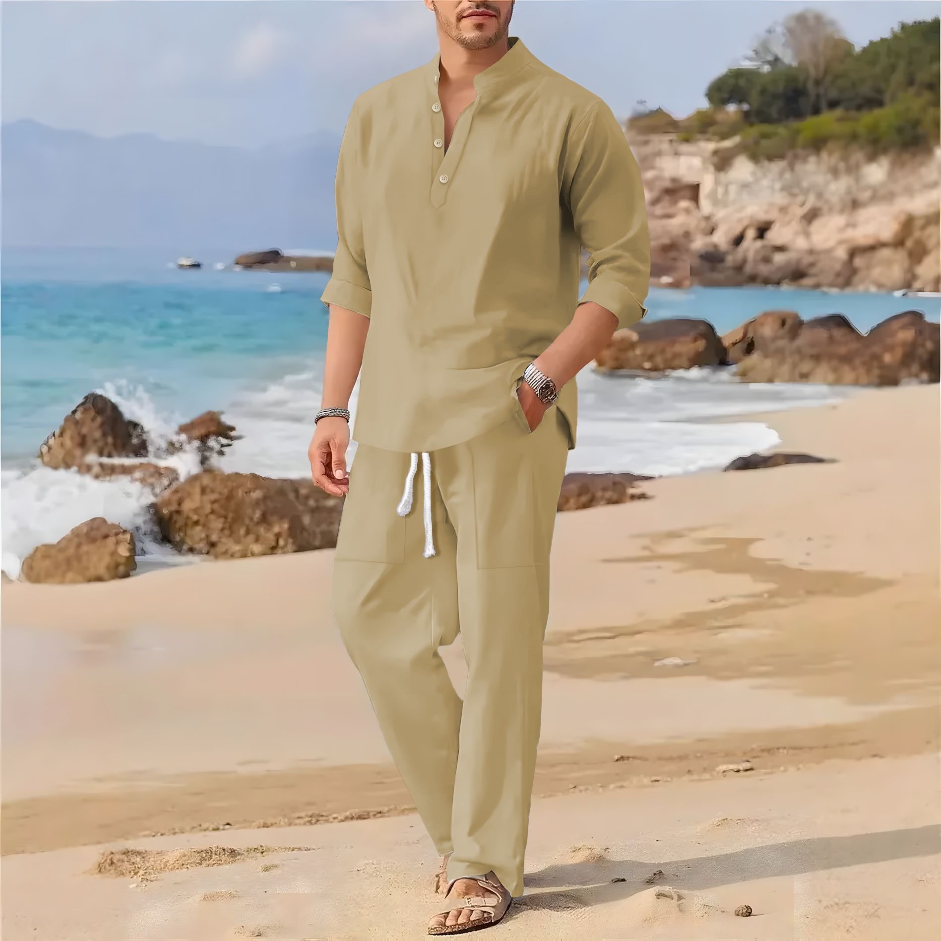 Men's retro cotton and linen s - Men'S Formal Beach Wear review and price