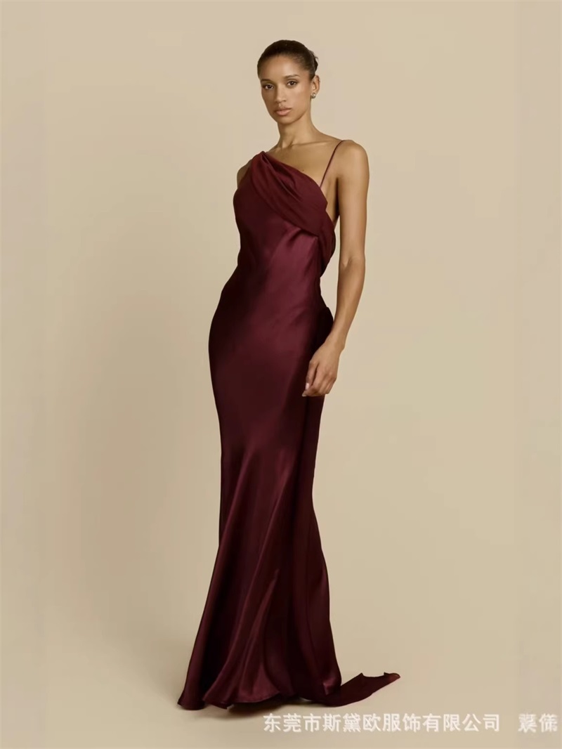 Burgundy Satin Prom Dress Sexy - Men'S Formal Wear For Wedding Guest review and price