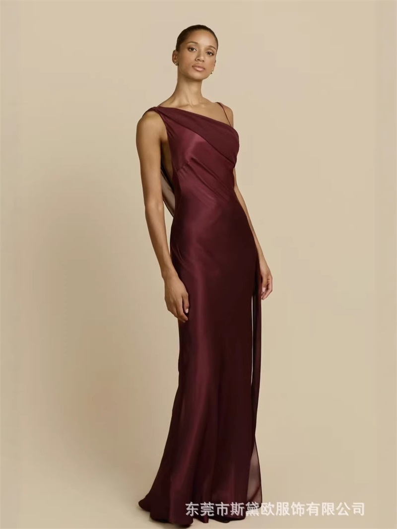 Burgundy Satin Prom Dress Sexy - Men'S Formal Wear For Wedding Guest review and price