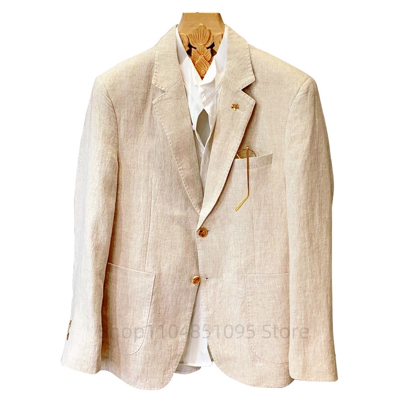 Beige Men Suit Linen Blazers J - Men Formal Wear Summer review and price