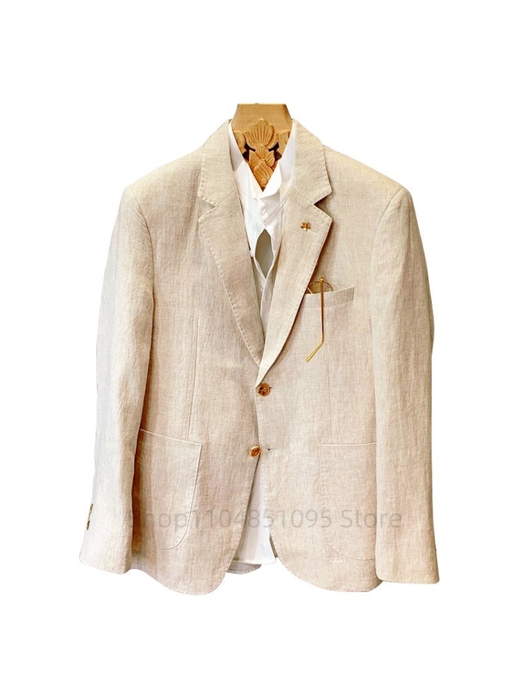 Beige Men Suit Linen Blazers J - Men Formal Wear Summer review and price