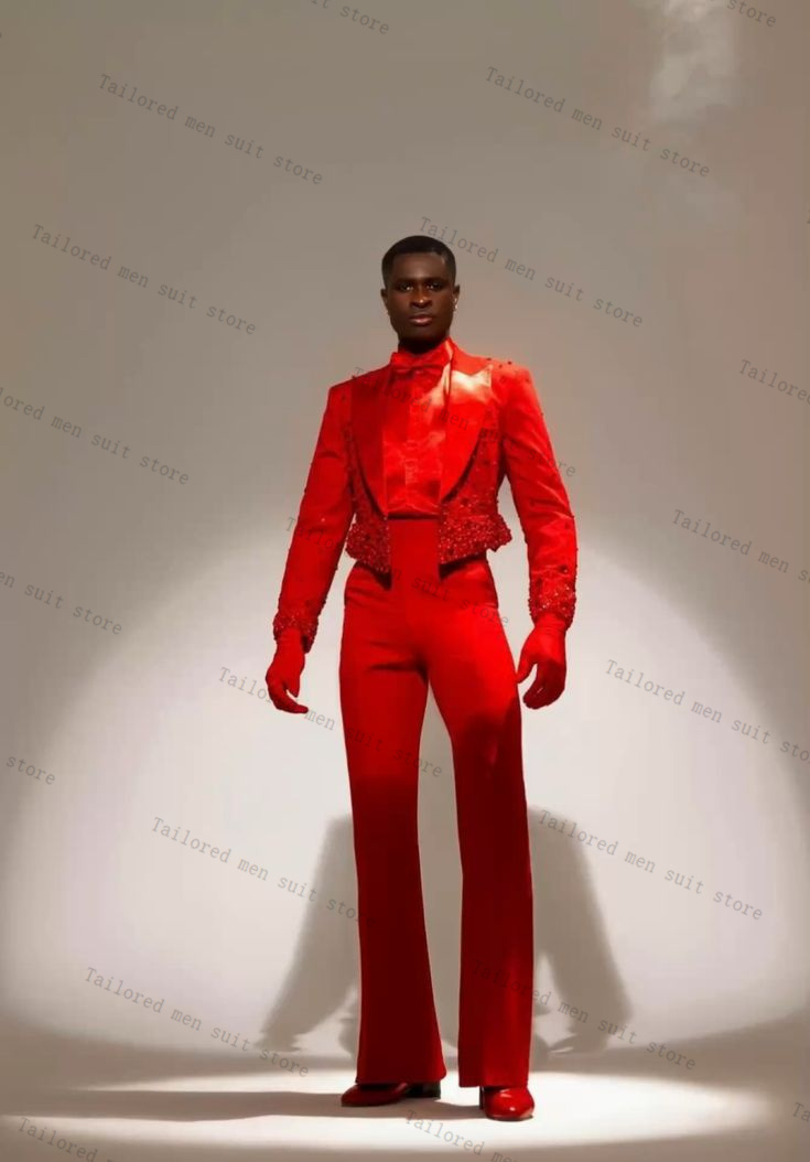 Red Crystals Men Suits Set 2 P - Men Formal Wear Wedding Guest review and price