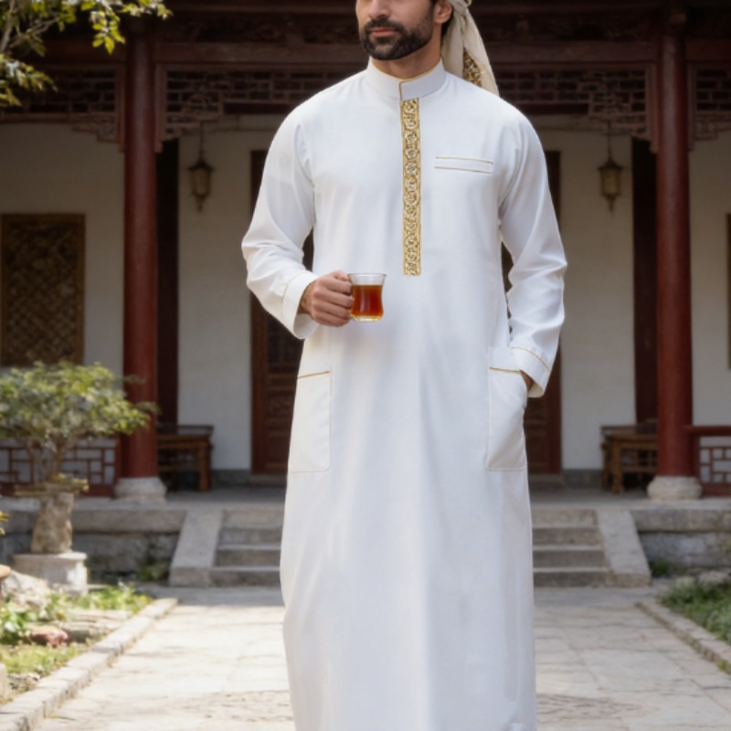 Arabic Mens Thobe Embroidered  - Arabic Formal Wear Men review and price