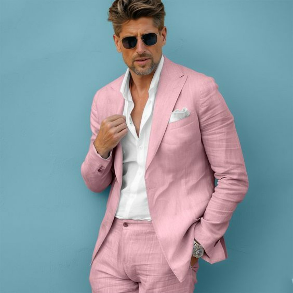 Linen Wedding Men Suits Slim F - Men Formal Wear Summer review and price