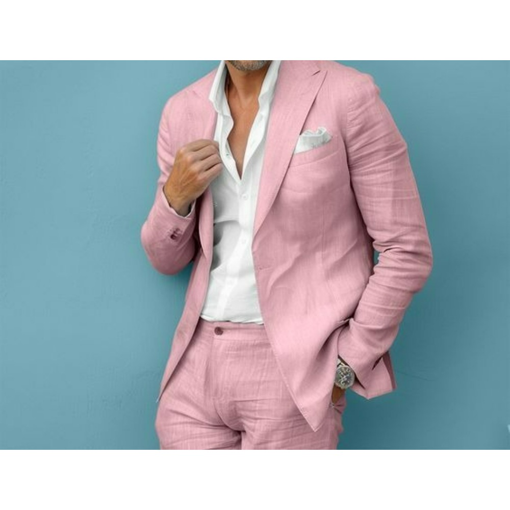 Linen Wedding Men Suits Slim F - Men Formal Wear Summer review and price
