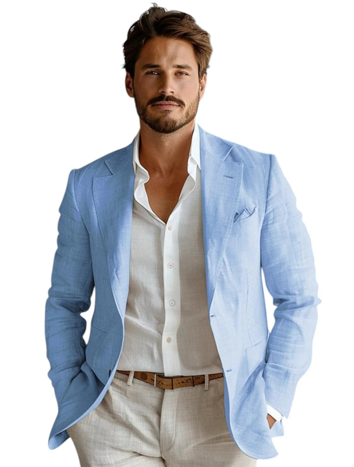 Blue Slim Fit Men's Linen Blaz - Men Formal Wear Summer review and price