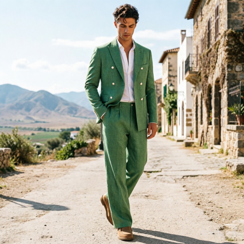 Sage Green Linen Men Suits Rel - Men Formal Wear Wedding Guest review and price